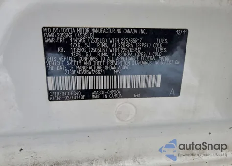 2011 Toyota Rav4 z USA, uszkodzony, nr VIN 2T3BF4DVXBW176671